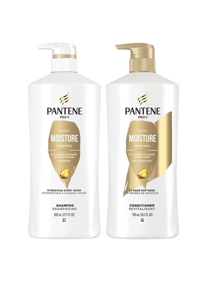 Pantene مجموعة الشامبو والبلسم وعلاج الشعر، تجديد الرطوبة اليومية للشعر الجاف، آمن للشعر المعالج بالألوان - Image 1