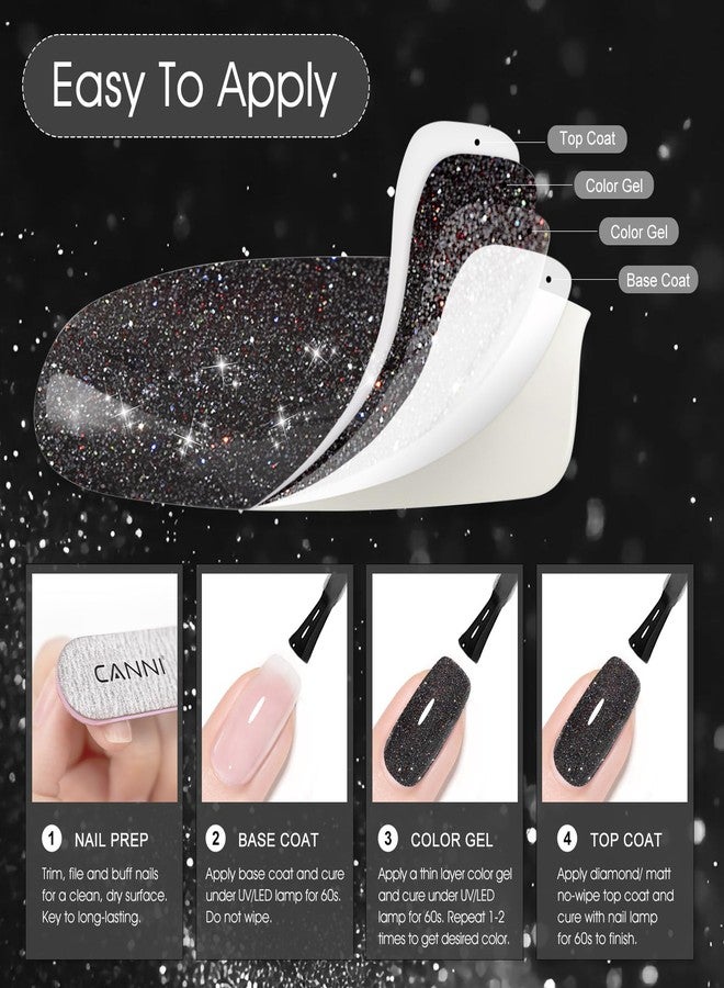 CANNI Black Glitter Gel Polish - Reflective, Sparkly & Shimmery UV/LED Soak-Off Gel Nail Polish, DIY Manicure, Salon-Quality, Disco Shine for Women & Girls - Image 5