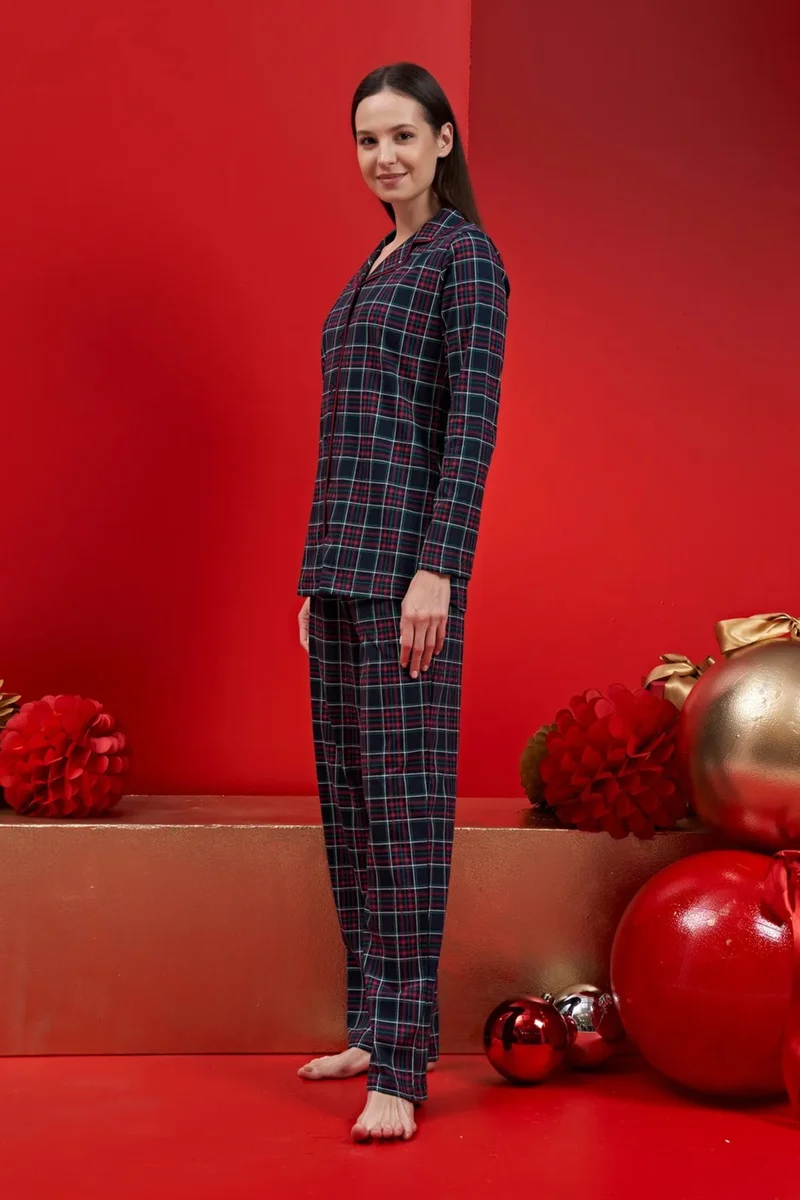 ريمسا Women's Square Patterned Raised Cotton Pajama Set 1612 Navy Blue