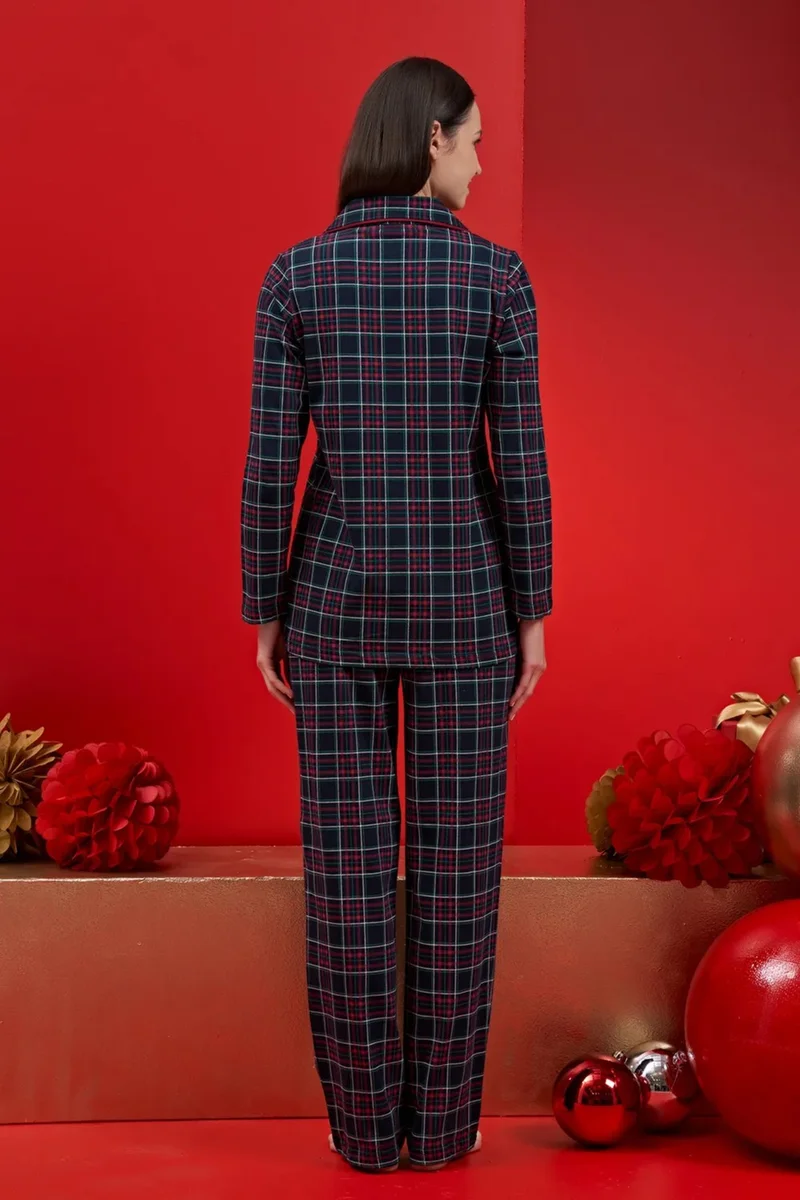 ريمسا Women's Square Patterned Raised Cotton Pajama Set 1612 Navy Blue