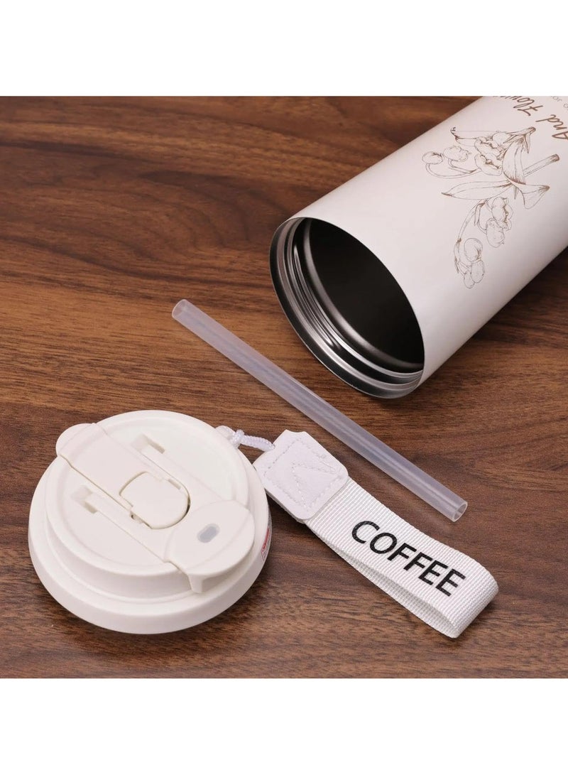 500ml Insulated Coffee Mug with Leak-Proof Lid and Collapsible Straw, High Quality 316 Stainless Steel Reusable Portable Leak-Proof Coffee Cup (Off-White in Red) Sold by Black Fire  - Image 4