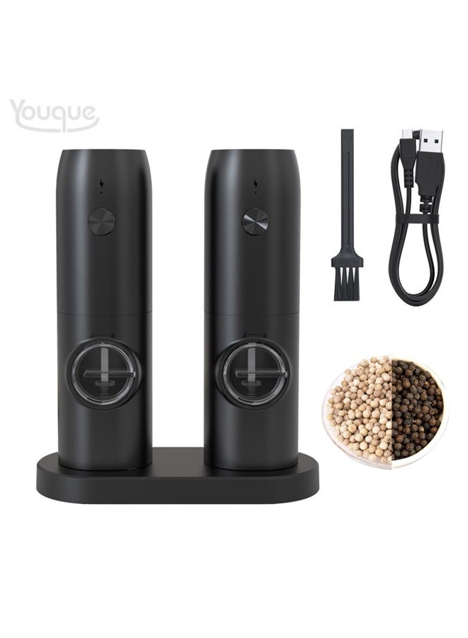 Youque Rechargeable Automatic Electric Salt and Pepper Grinder Set Black - Image 1