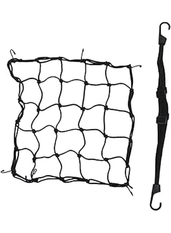 Motorcycle Luggage Net With Helmet Strap Heavy Duty Mesh Pocket 2 Adjustable Straps Black - Image 1