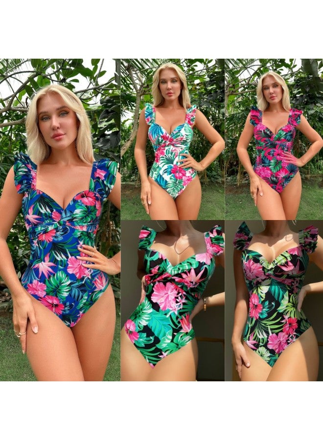 Generic 2023 Printed Fungus Printed Multi-color Backless One-piece Bikini Swimsuit For Women-Color:Black Background Green Leaf Rose Red Flower- - Image 2