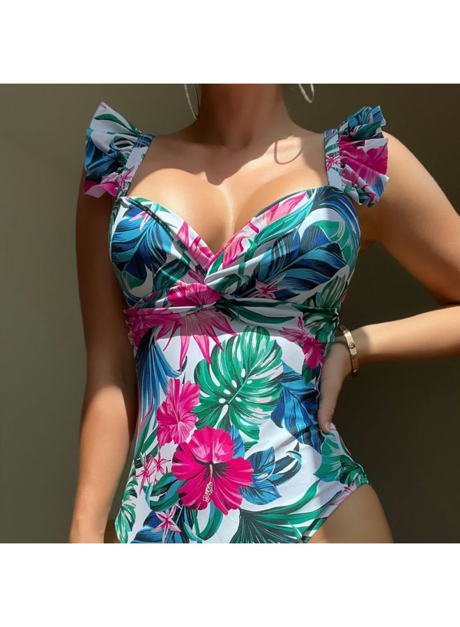Generic 2023 Printed Fungus Printed Multi-color Backless One-piece Bikini Swimsuit For Women-Color:Black Background Green Leaf Rose Red Flower- - Image 4