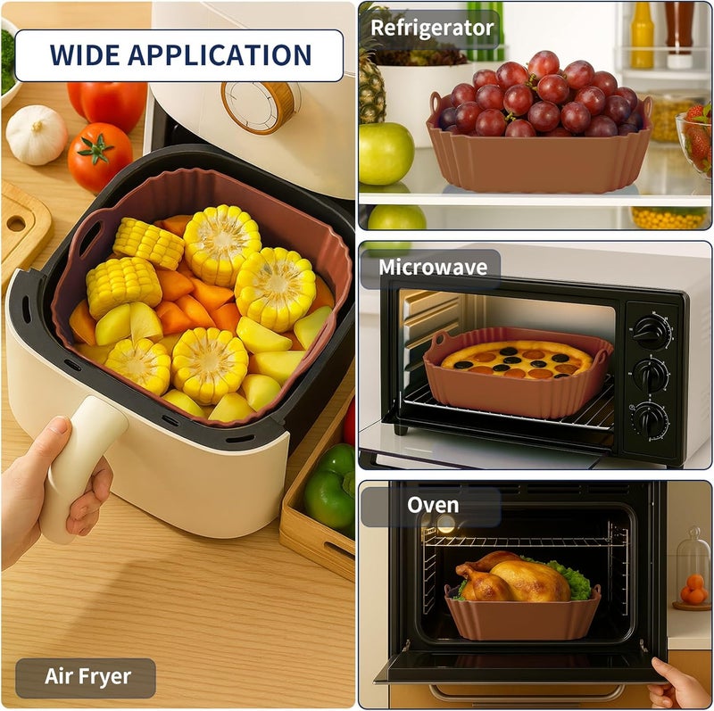 Boribim 9 Inch Large Air Fryer Silicone Liners - 2 PCS Square Reusable AirFryer Basket Liners for 5-8QT Air fryer, Air fryer Accessories for Baking Roasting Microwave (Black + Brown) - Image 5