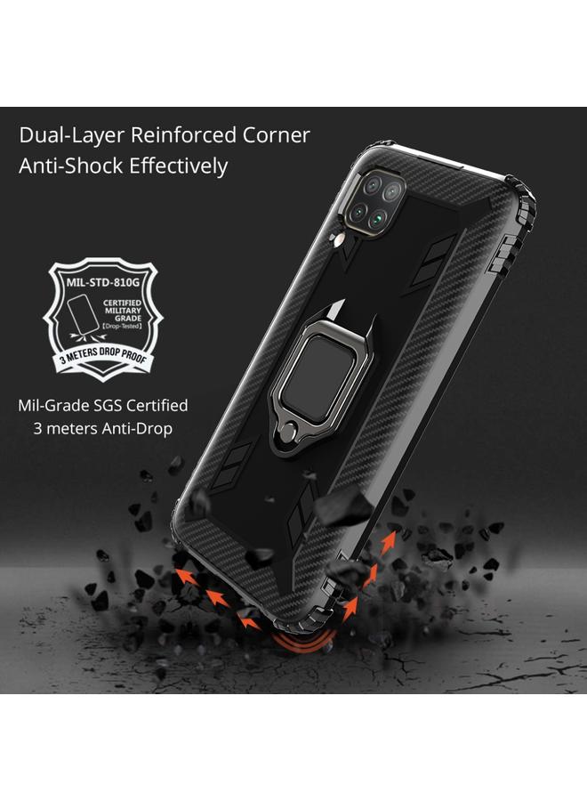 زبون جراب لهاتف Huawei P40 Lite مصنوع من ألياف الكربون مع حامل حلقي دوار 360 درجة - Image 3