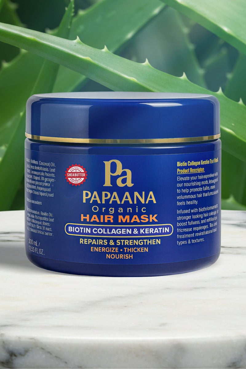 Papaana Organic Biotin Collagen & Keratin Shampoo with Shea Butter – 400ml, Strengthens & Thickens for Fuller, Healthier Hair with Shea Butter & Biotin Collagen & Keratin Conditioner with Shea Butter – 400ml, Strengthens & Thickens for Fuller, Healthier Hair with Shea Butter & Biotin Collagen & Keratin Hair Mask with Shea Butter – 350ml, Strengthens & Restores for Healthier, Fuller Hair with Shea ButterBundle - Image 4