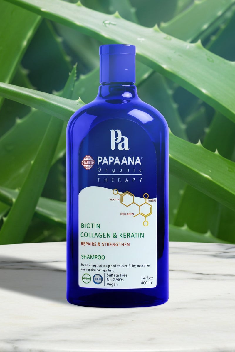 Papaana Organic Biotin Collagen & Keratin Shampoo with Shea Butter – 400ml, Strengthens & Thickens for Fuller, Healthier Hair with Shea Butter & Biotin Collagen & Keratin Conditioner with Shea Butter – 400ml, Strengthens & Thickens for Fuller, Healthier Hair with Shea Butter & Biotin Collagen & Keratin Hair Mask with Shea Butter – 350ml, Strengthens & Restores for Healthier, Fuller Hair with Shea ButterBundle - Image 2