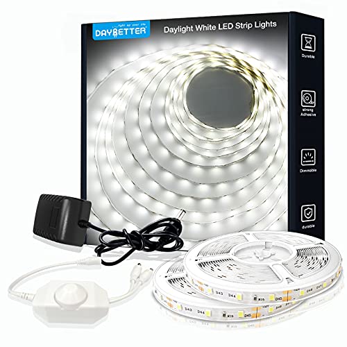 DAYBETTER شريط إضاءة LED أبيض DAYBETTER، 40 قدم إضاءة خفيفة قابلة للتعتيم، 6500K 24V، 720 LED 2835 لأضواء الشريط لغرفة النوم، المطبخ، المرآة، تزيين المنزل (2 لفة بطول 20 قدم) - Image 1