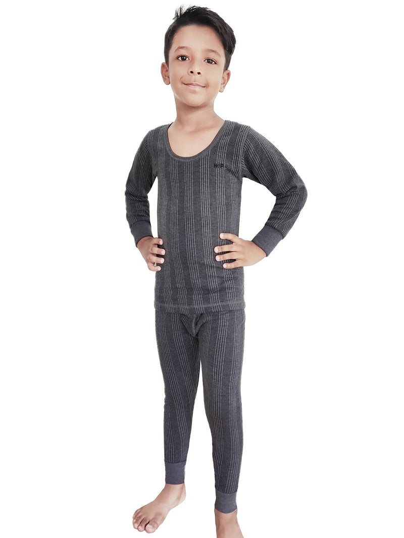 HAP Boys Full Sleeves Light Grey Thermal Top & Pajama Set (Pack of 1) Winter Inners (Charcoal Grey, 2 Years-3 Years) - Image 1