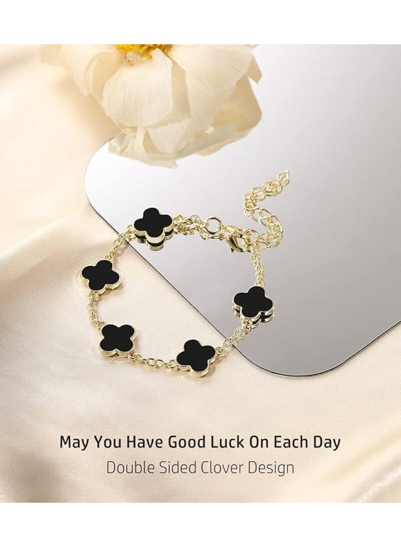 18k Gold Color Plated Clover Chain Bracelet for Women Girls, Adjustable 5 Flowers Fashion Link Chains Cute Bracelet Luxury Four-Leaf Design Lucky Bracelet Jewelry Gift for Her - Image 2