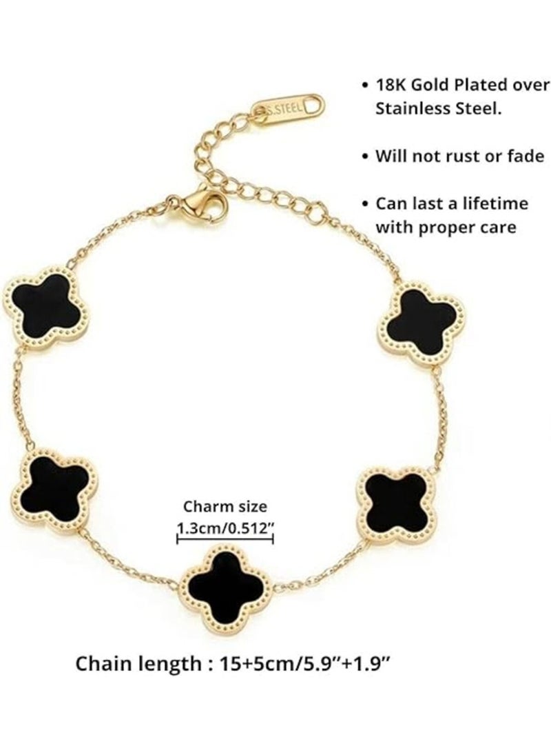 18k Gold Color Plated Clover Chain Bracelet for Women Girls, Adjustable 5 Flowers Fashion Link Chains Cute Bracelet Luxury Four-Leaf Design Lucky Bracelet Jewelry Gift for Her - Image 4