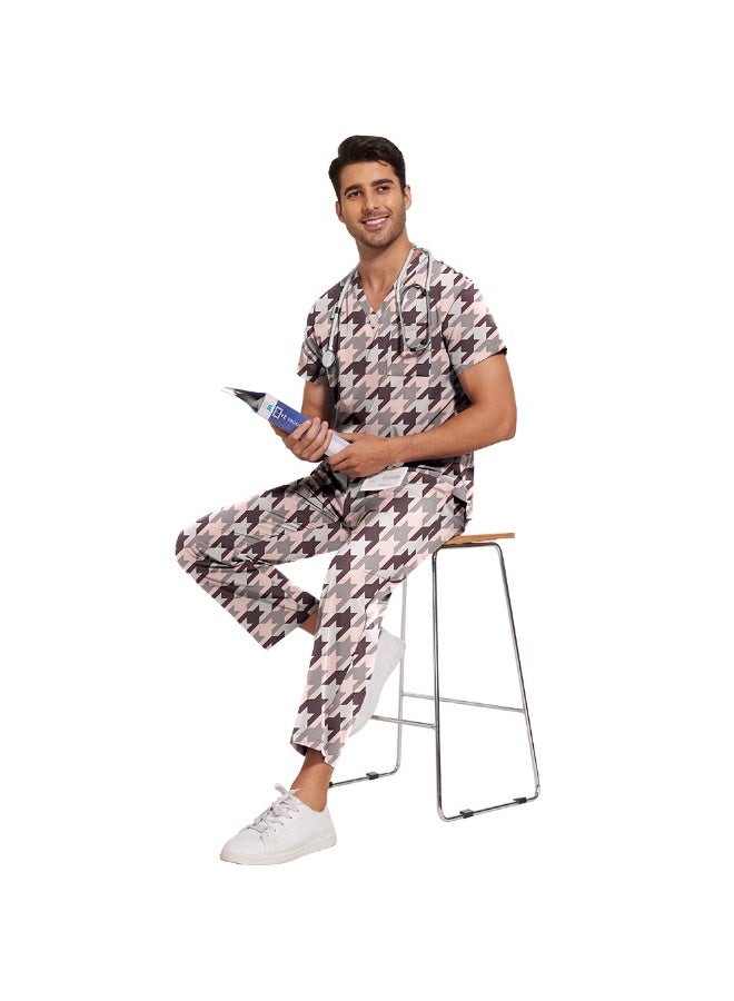 NIBEMINENT Scrub Set Men Casual Short-sleeved Pet Nurse Work Clothes Cartoon Print V-neck Dentist Work Uniform Practical Pocket - Image 4