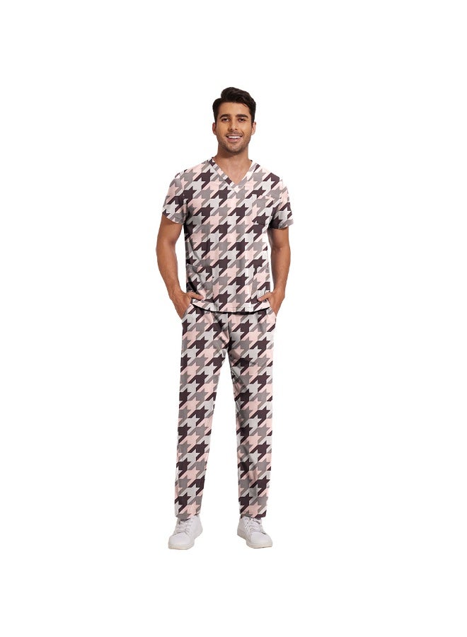 NIBEMINENT Scrub Set Men Casual Short-sleeved Pet Nurse Work Clothes Cartoon Print V-neck Dentist Work Uniform Practical Pocket - Image 3