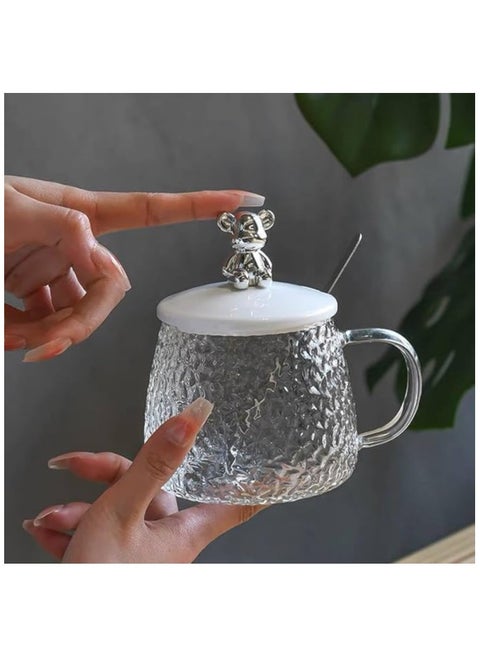 Pyrex Bubbles glass cup with lid and spoon