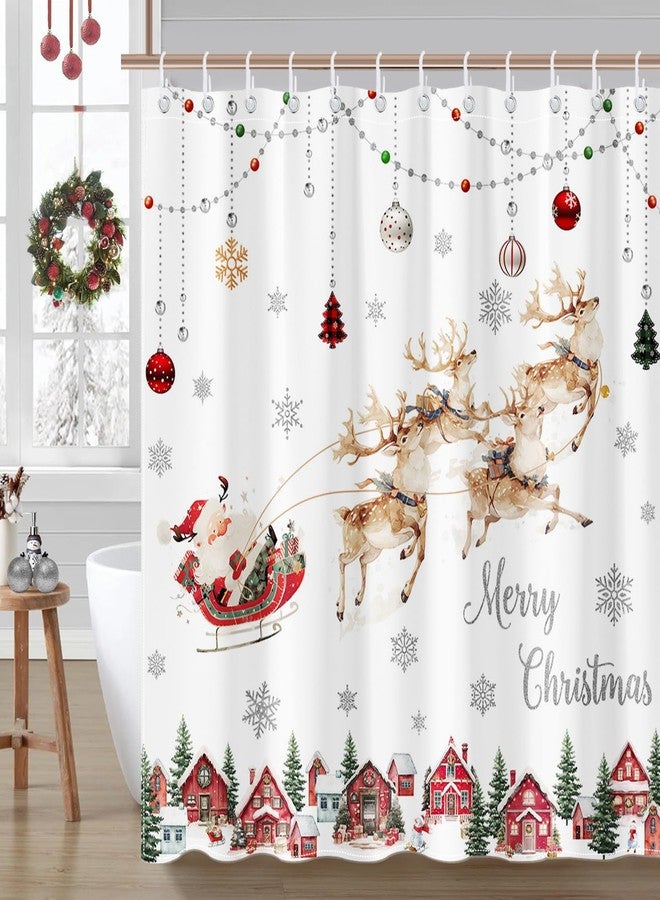 Mocsicka Merry Christmas Shower Curtain Santa Claus Sleigh Reindeer Xmas Holiday Bathroom Shower Curtain Christmas Waterproof Bathtub Curtain Decor with 12 Hooks 72 X 72 Inches - Image 3