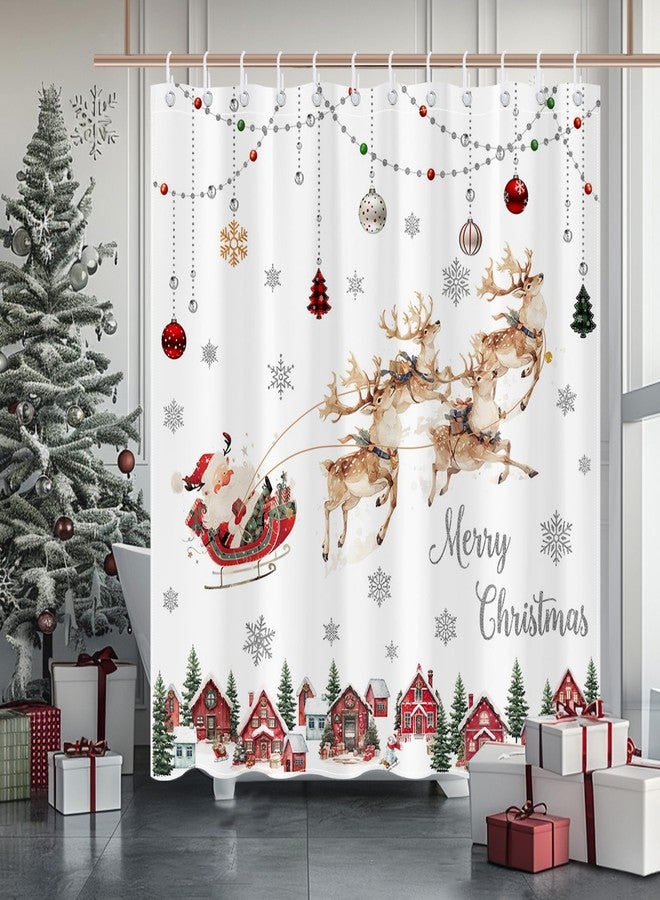 Mocsicka Merry Christmas Shower Curtain Santa Claus Sleigh Reindeer Xmas Holiday Bathroom Shower Curtain Christmas Waterproof Bathtub Curtain Decor with 12 Hooks 72 X 72 Inches - Image 2