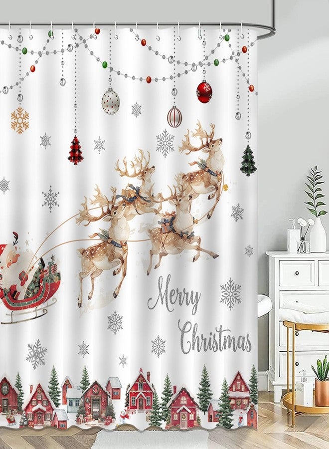 Mocsicka Merry Christmas Shower Curtain Santa Claus Sleigh Reindeer Xmas Holiday Bathroom Shower Curtain Christmas Waterproof Bathtub Curtain Decor with 12 Hooks 72 X 72 Inches - Image 1