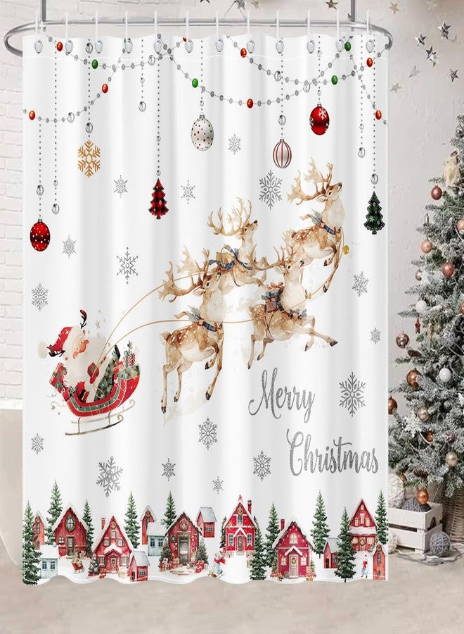 Mocsicka Merry Christmas Shower Curtain Santa Claus Sleigh Reindeer Xmas Holiday Bathroom Shower Curtain Christmas Waterproof Bathtub Curtain Decor with 12 Hooks 72 X 72 Inches - Image 4