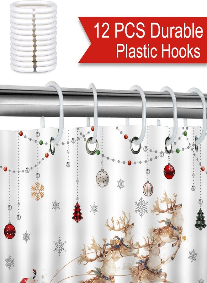 Mocsicka Merry Christmas Shower Curtain Santa Claus Sleigh Reindeer Xmas Holiday Bathroom Shower Curtain Christmas Waterproof Bathtub Curtain Decor with 12 Hooks 72 X 72 Inches - Image 5