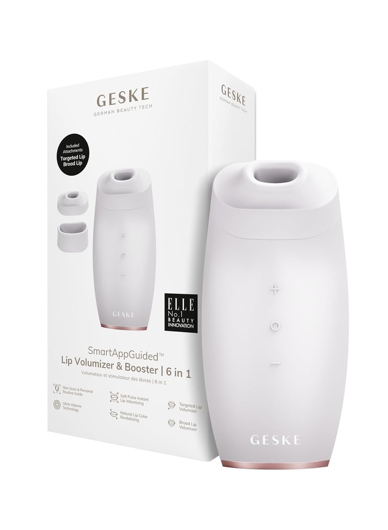 GESKE SmartAppGuided™ Lip Volumiser & Booster 6 in 1 Quick Lip Plumper Lip Booster Fuller Lips Lip Filler & Lip Enhancer Automatic Magnification Lip Volume Selfie,White - Image 1
