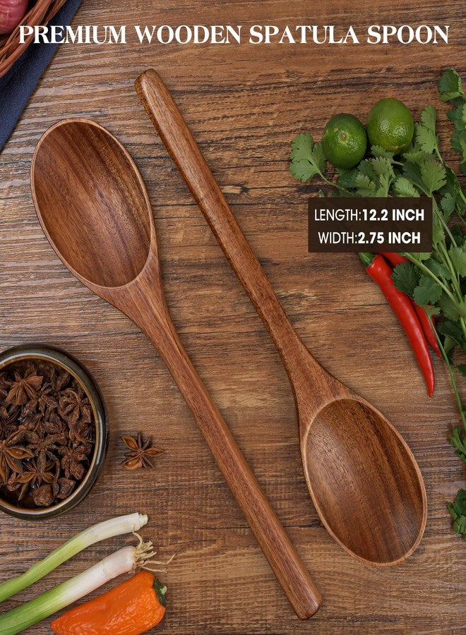 MemoGem 2Pcs Wooden Cooking Spoons, Wooden Kitchen Utensil Large Wood Spoon for Cooking - Image 2
