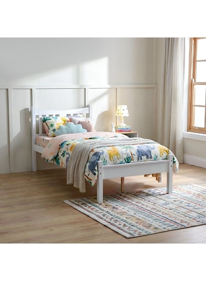DANUBE HOME سرير فردي ديربي سولو V2 90x200 من الخشب الصلب | تصميم حديث لإطار سرير خشبي للشباب | سرير مريح (المخدة غير مشمولة) - أبيض - Image 1
