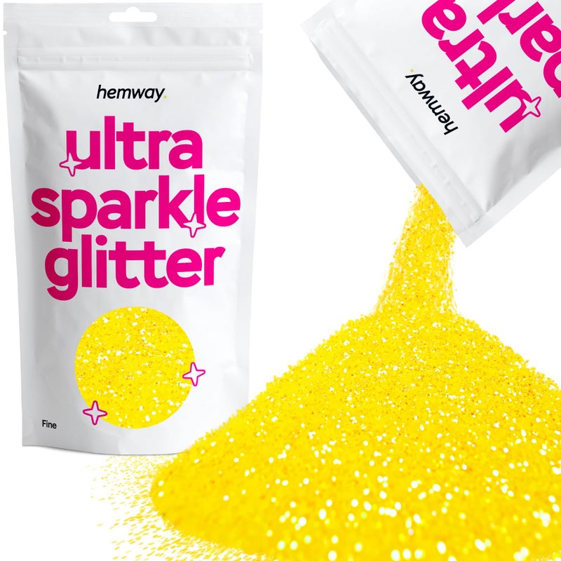 Hemway Hemway Ultra Sparkle Glitter  Fluorescent Yellow  Fine Metallic Flakes for Resin  Epoxy Crafts  Supplies for Tumblers Festival Hair Face Body Eye  Nail Art Decoration  100 g