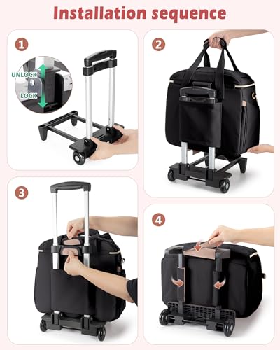 Marscamd Rolling Teacher Bag with Accordion File Organizer & 15.6" Laptop Compartment, Wheeled Work Briefcase Tote with Detachable Trolley & Crossbody Strap for Women, Black - Image 5