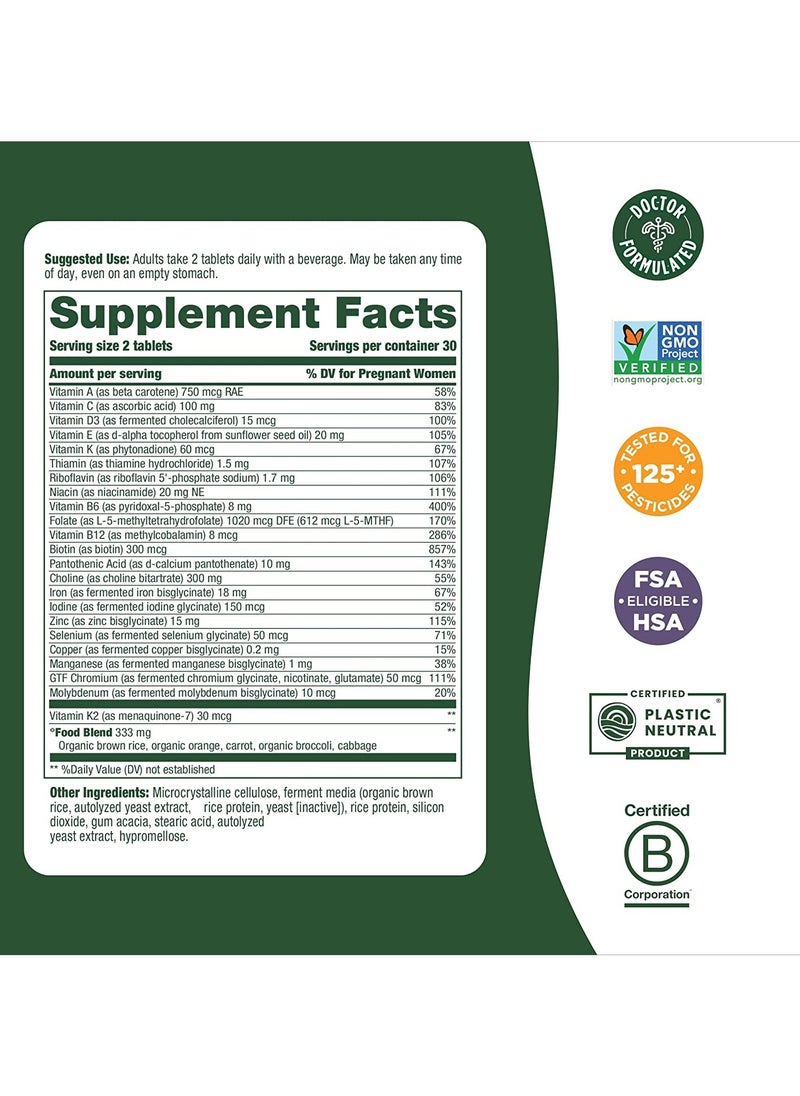 MegaFood Baby & Me 2 Prenatal Multi - Doctor Formulated With Methylated Falate & Choline to help support Babys brain delelopment Dietary Supplement 60 Tablets / 30 Servings  - Image 3