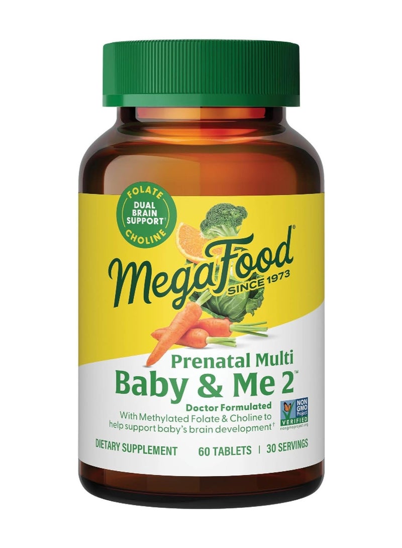 MegaFood Baby & Me 2 Prenatal Multi - Doctor Formulated With Methylated Falate & Choline to help support Babys brain delelopment Dietary Supplement 60 Tablets / 30 Servings - Image 1