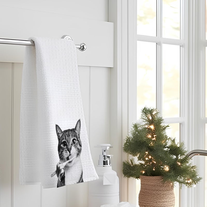 INDAJEDN Funny Cat Bathroom Hand Towels, Cute Cats Bathroom Decor, Funny Washroom Decor, Cat Lover Gifts for Women,16x24 Inch - Image 3