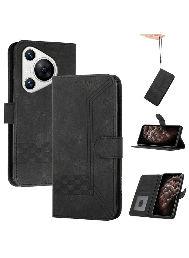 S-TOP Case For Huawei Pura 70 Cubic Skin Feel Flip Leather Phone Case - Image 1