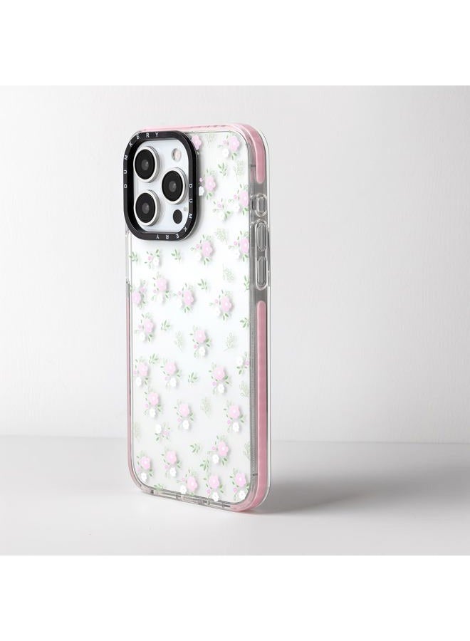 Dumkery Cute Pink Flowers Phone Case Compatible with iPhone 15 Pro Max, Floral Leaf Aesthetic Pattern, Soft TPU Full Body Protection Shockproof Bumper Cases Cover for Girls Women - Image 4