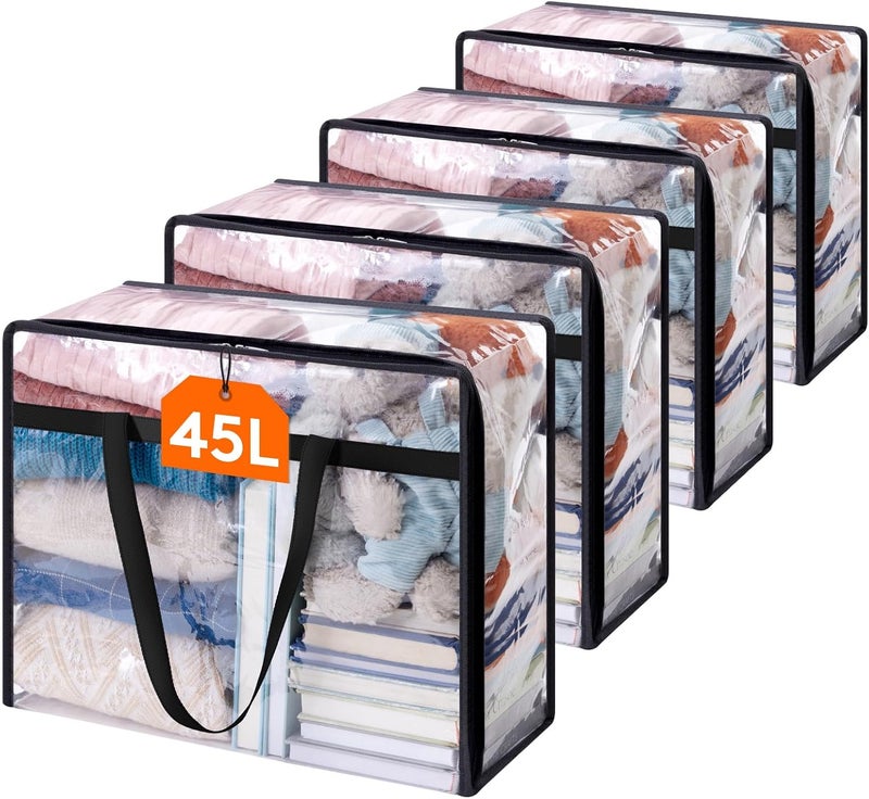 Lifewit 4 Pack Clear Clothes Storage Bags, 40L Plastic Blanket Storage Bag, Vinyl Foldable Moving Bags with Zipper, Closet Organizers and Storage Containers for Bedding, Duvet, Comforter - Image 1
