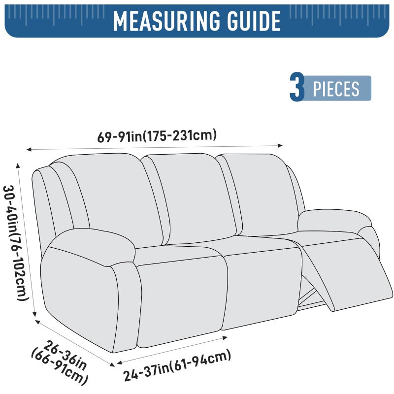 TAOCOCO Recliner Sofa Covers Stretch Reclining Couch Cover, Jacquard Recliner Couch Cover for 3 Seat Furniture Protector Sofa Slipcovers with Elastic Bottom for Kids, Pets (Dark Grey) - Image 2