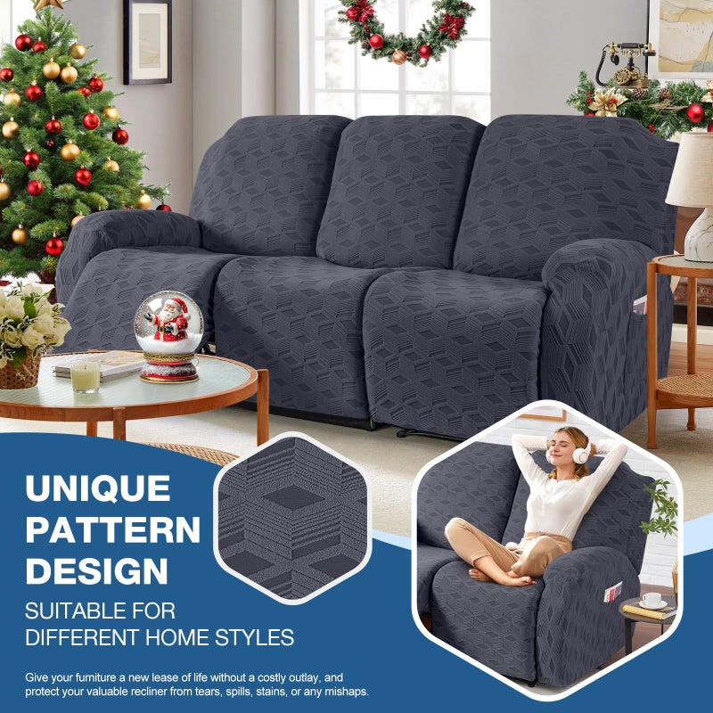 TAOCOCO Recliner Sofa Covers Stretch Reclining Couch Cover, Jacquard Recliner Couch Cover for 3 Seat Furniture Protector Sofa Slipcovers with Elastic Bottom for Kids, Pets (Dark Grey) - Image 3
