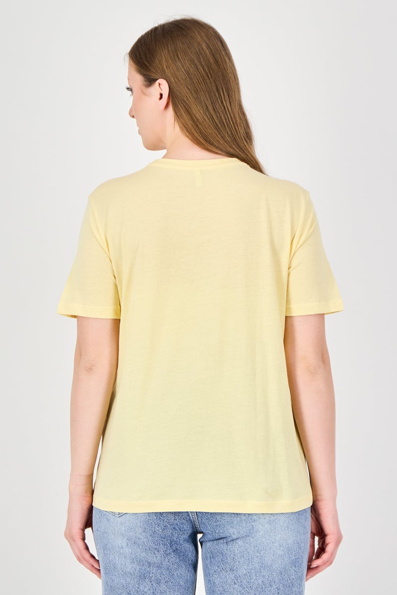 ONLY Women Crew Neck Short Sleeve Graphic Print T-Shirt, Yellow - Image 4