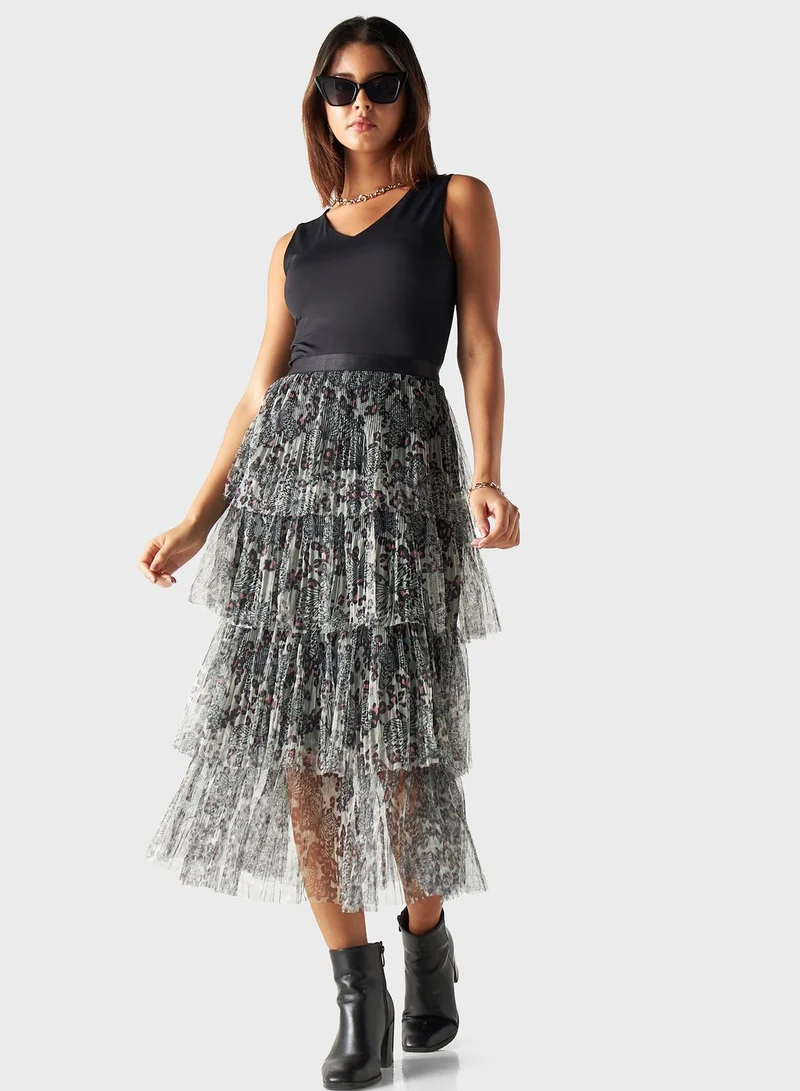 تواكستريمز Printed Frilled High Waist Skirt