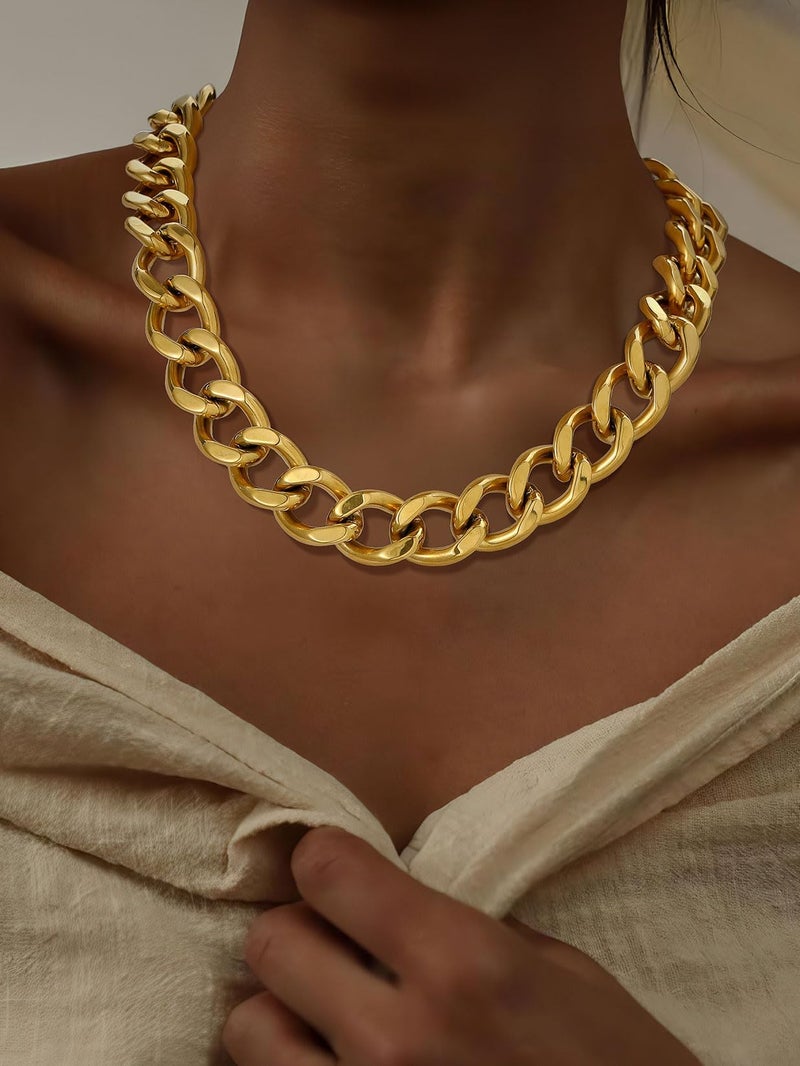 ChainsPro Gold Chunky Necklace Women,Stainless Steel Cuban Chunky Heavy Gold Chain Necklace Punk Hip Hop Trendy Non Tarnish Jewelry Gifts for Ladies 20mm 18inches - Image 3