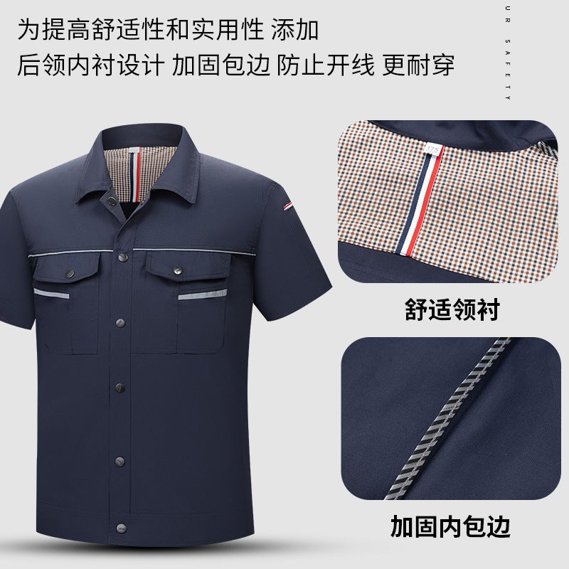 Summer Men'S And Women'S Labor Protection Work Clothes Short-Sleeved Thin Wear-Resistant Reflective Teeth Top Machine Repair Workshop Factory Clothes Labor Protection Tooling - Image 4