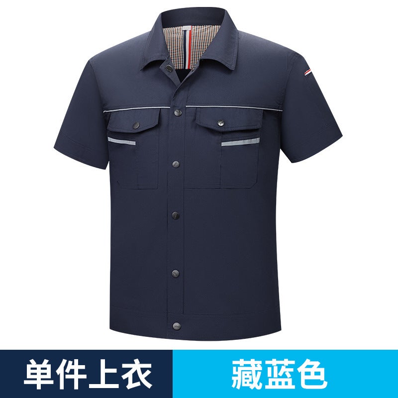 Summer Men'S And Women'S Labor Protection Work Clothes Short-Sleeved Thin Wear-Resistant Reflective Teeth Top Machine Repair Workshop Factory Clothes Labor Protection Tooling - Image 1
