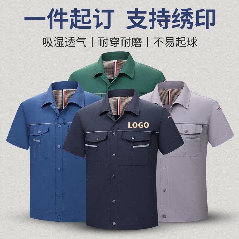 Summer Men'S And Women'S Labor Protection Work Clothes Short-Sleeved Thin Wear-Resistant Reflective Teeth Top Machine Repair Workshop Factory Clothes Labor Protection Tooling - Image 3