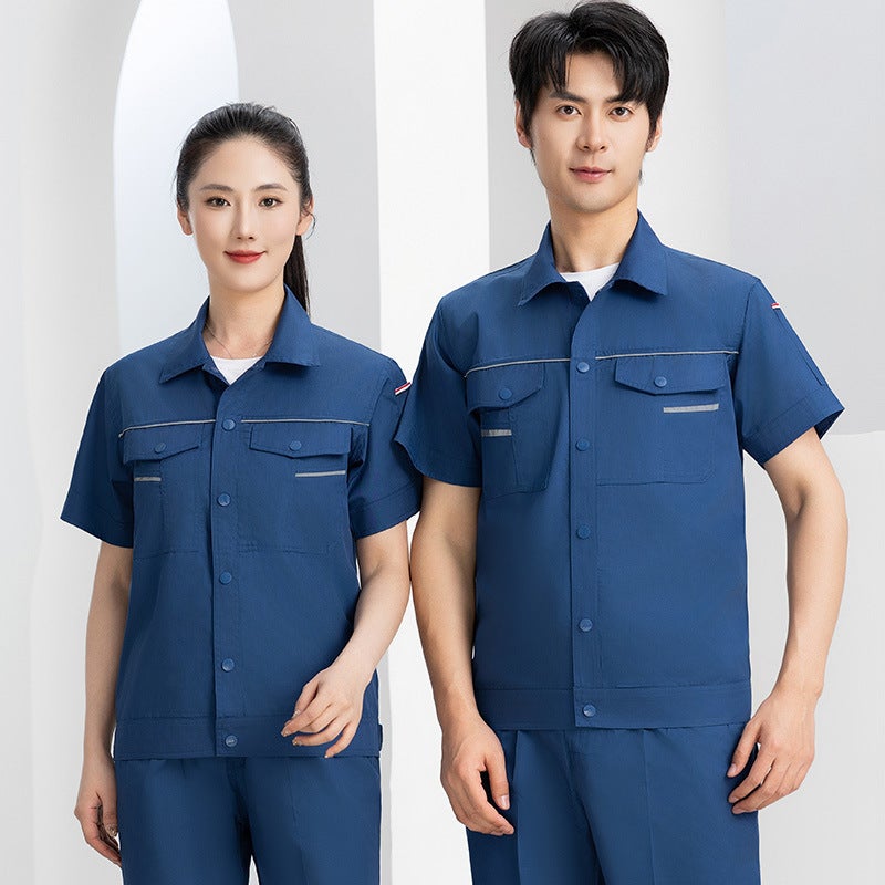 Summer Men'S And Women'S Labor Protection Work Clothes Short-Sleeved Thin Wear-Resistant Reflective Teeth Top Machine Repair Workshop Factory Clothes Labor Protection Tooling - Image 5