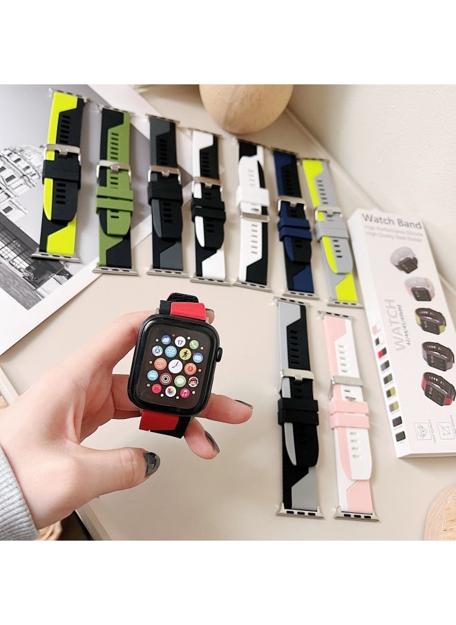 Applicable Iwatch Strap Silicone Ultra Business Strap For Apple49mSE8 For Apple Watch Protective Shell Suit-Color:Black And Red-Appearance Size:49/45/44/42mm