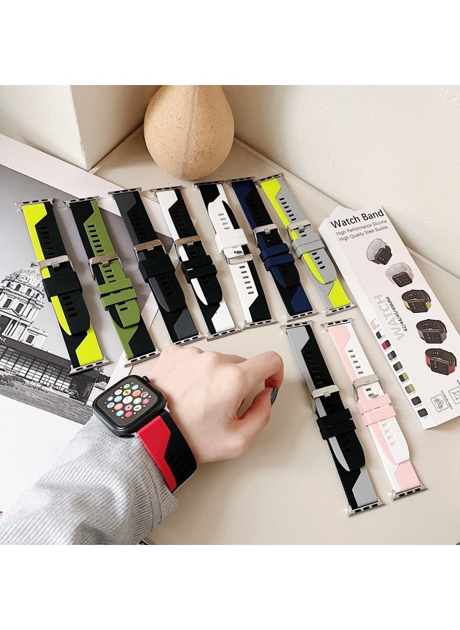 Applicable Iwatch Strap Silicone Ultra Business Strap For Apple49mSE8 For Apple Watch Protective Shell Suit-Color:Black And Red-Appearance Size:49/45/44/42mm