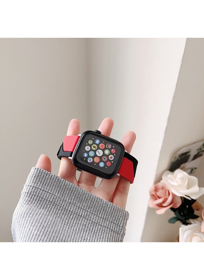Applicable Iwatch Strap Silicone Ultra Business Strap For Apple49mSE8 For Apple Watch Protective Shell Suit-Color:Black And Red-Appearance Size:49/45/44/42mm