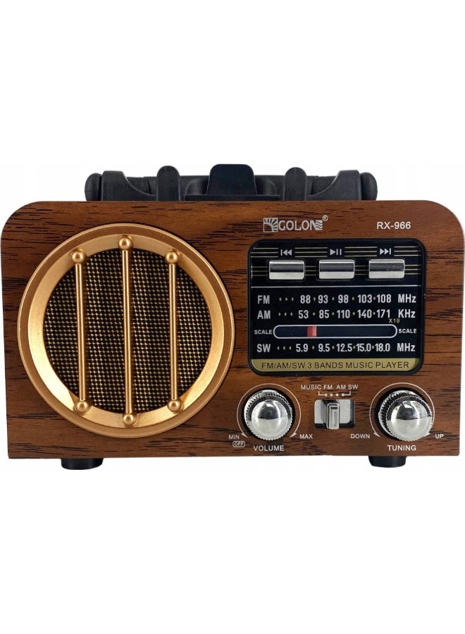 جولون راديو RX-966 المحمول متعدد الموجات FM/AM/SW مع مكبر صوت بلوتوث، ومشغل MP3، ويدعم منفذ USB وبطاقة TF، ويعمل بالبطارية، ويشحن من النوع C، بتصميم خشبي كلاسيكي عتيق. - Image 1