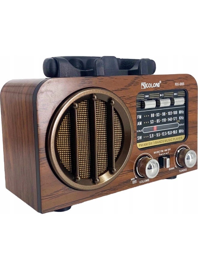 جولون راديو RX-966 المحمول متعدد الموجات FM/AM/SW مع مكبر صوت بلوتوث، ومشغل MP3، ويدعم منفذ USB وبطاقة TF، ويعمل بالبطارية، ويشحن من النوع C، بتصميم خشبي كلاسيكي عتيق. - Image 2
